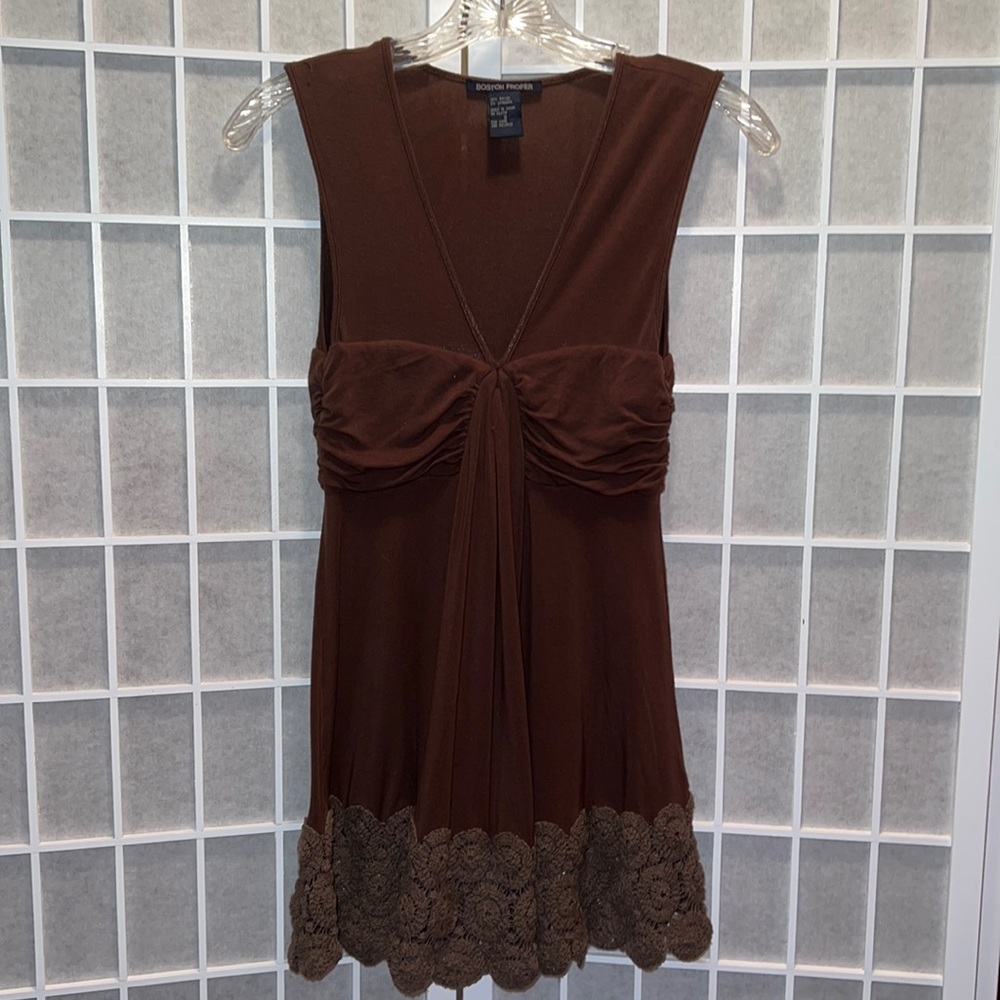 LAST MARKDOWN TOP; BROWN W/LACE, BOSTON PROPER, Size S